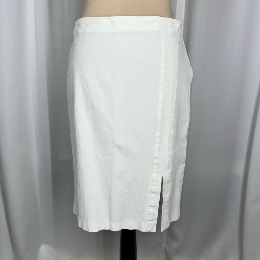 Lauren Ralph Lauren Women’s White Pencil‎ Skirt Sz 4 Zip Slit Old Money Peppy